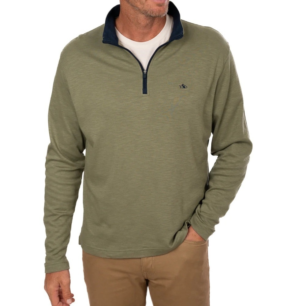 Blue and Green Quarter-Zip Sweatshirt with Mock Neck